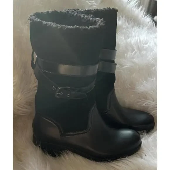 Coach Zena Black Leather, Shearling, Rubber Winter Cold Weather Snow Boots sz 9 - Picture 2 of 10